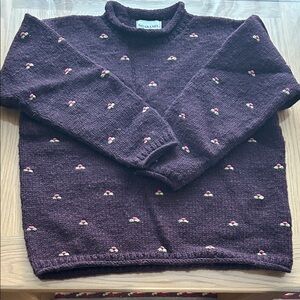 Chic Purple woollen Knit Sweater with Floral Accents.